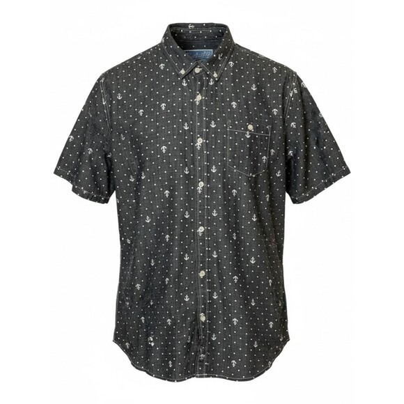 Unbranded Other - Huntington Beach Club Black Short Slv Button-Down Shirt Anchor Print Mens XL